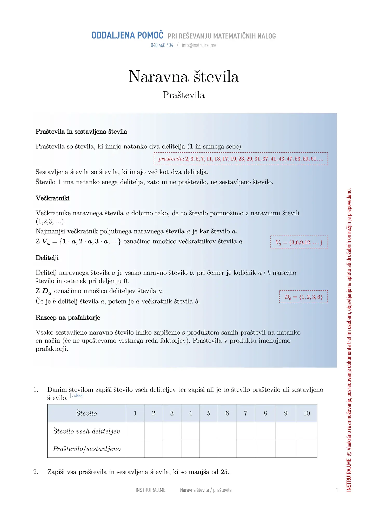 Naravna števila: Praštevila