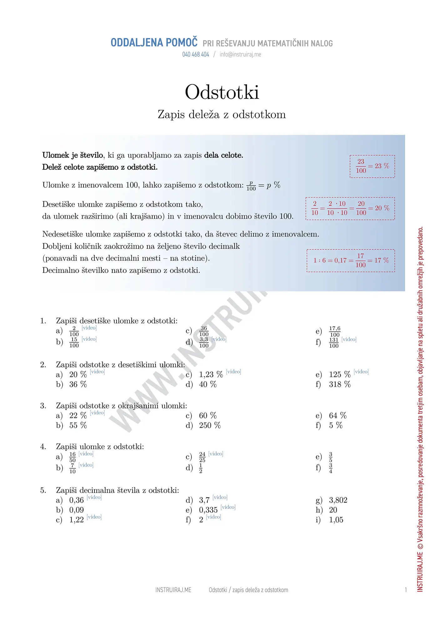 Odstotki: Zapis deleža z odstotkom