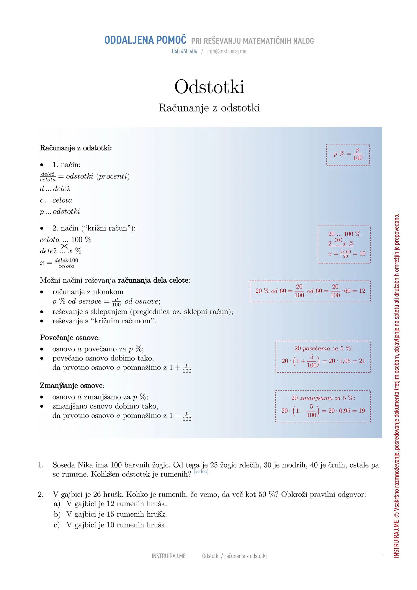 Odstotki: Računanje z odstotki