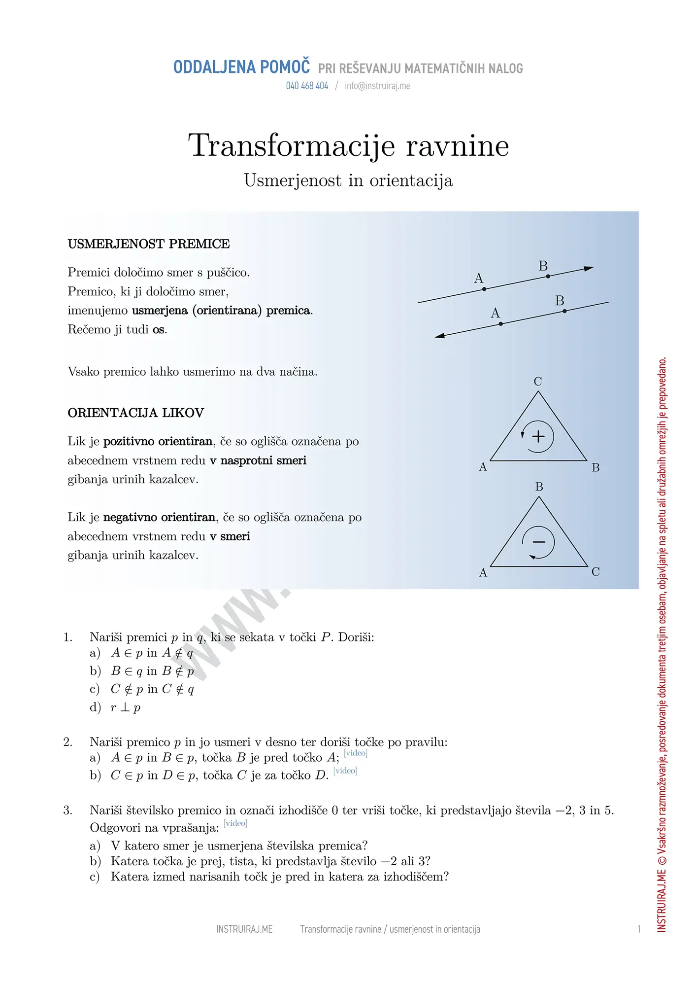 Transformacije ravnine: Usmerjenost in orientacija