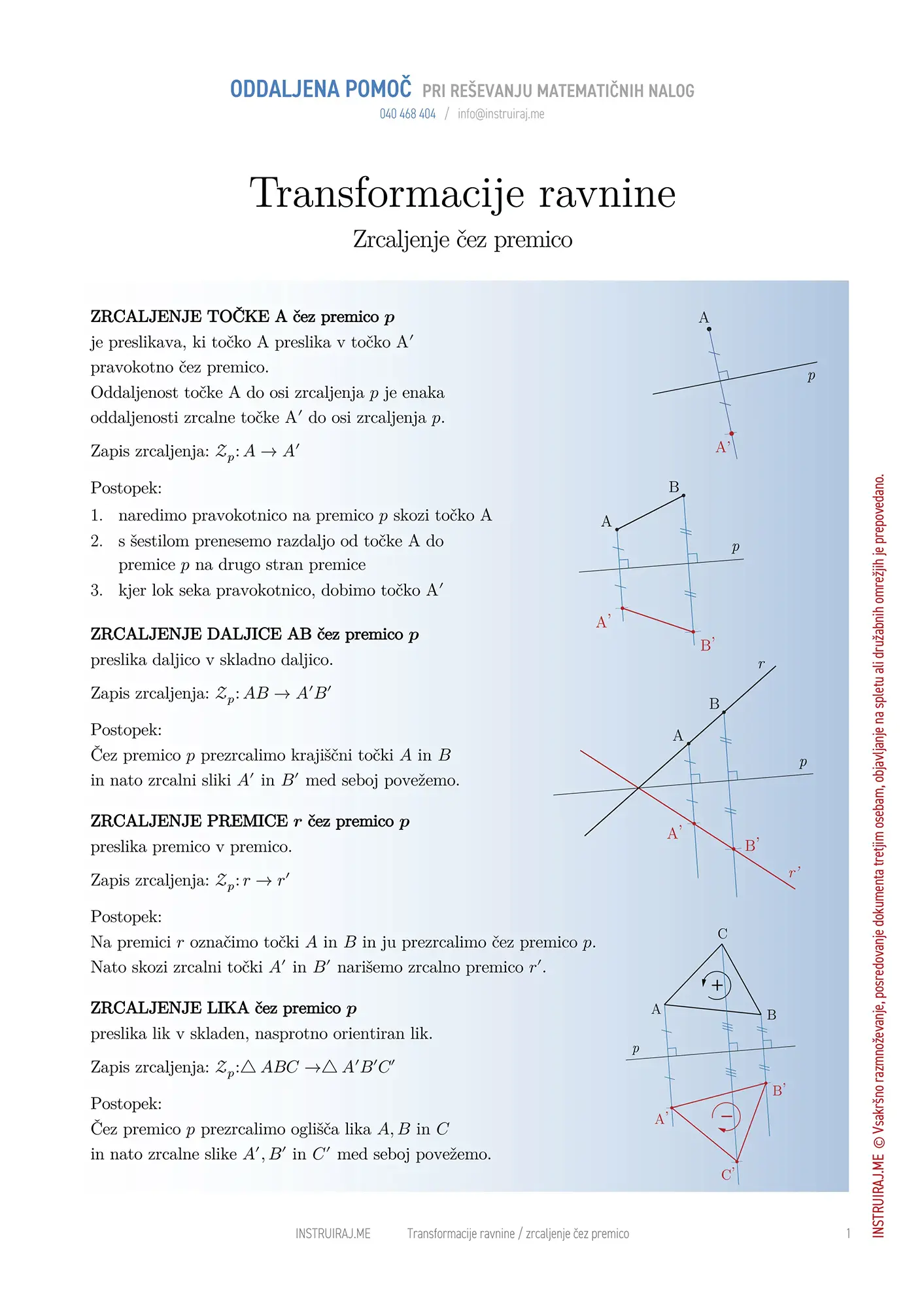 Transformacije ravnine: Zrcaljenje čez premico
