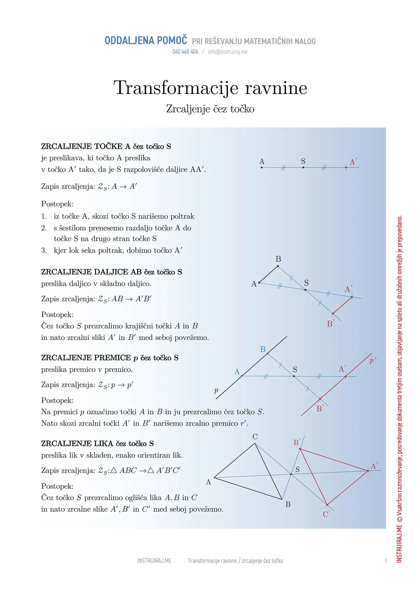 Transformacije ravnine: Zrcaljenje čez točko