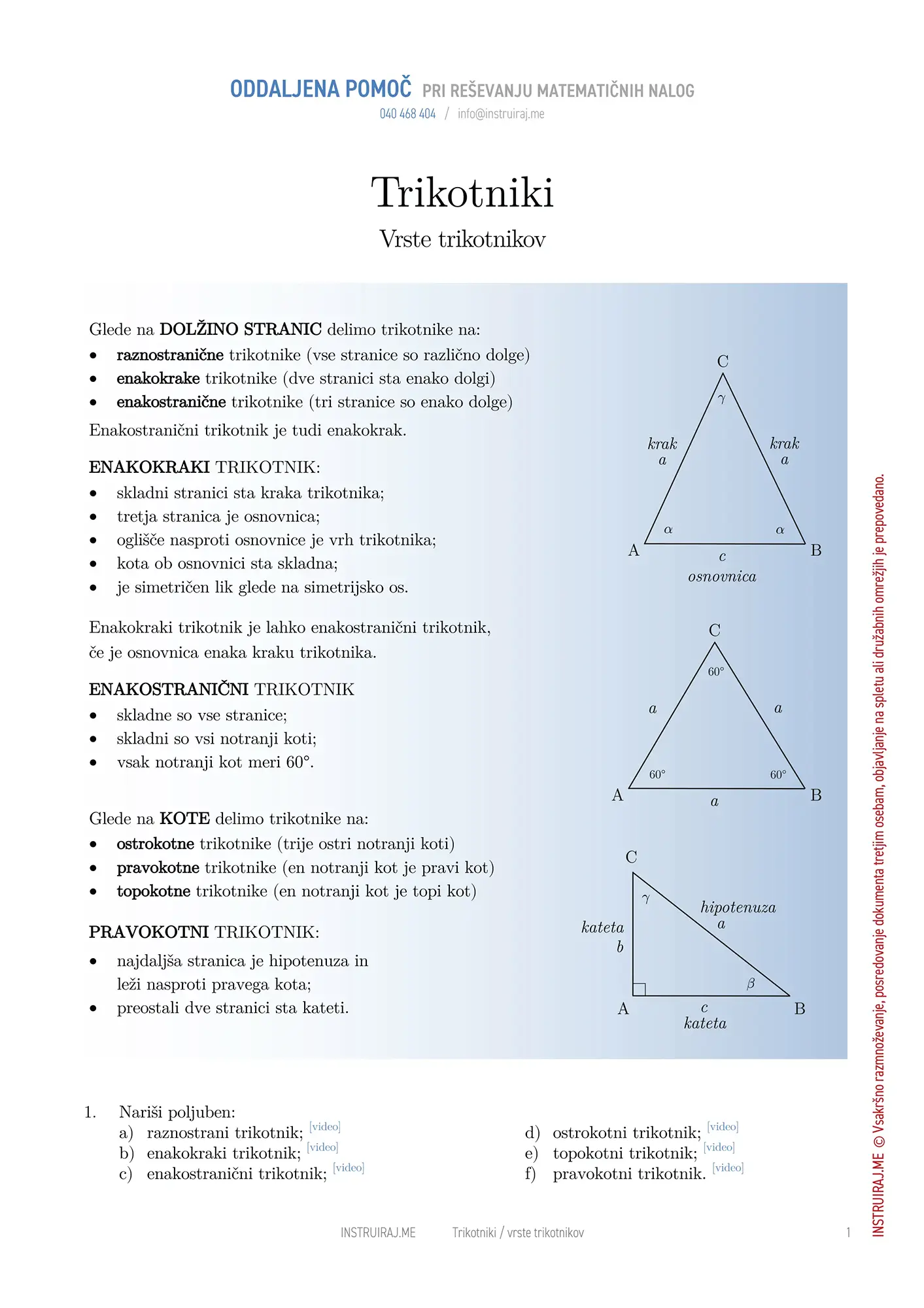 Trikotniki: Vrste trikotnikov