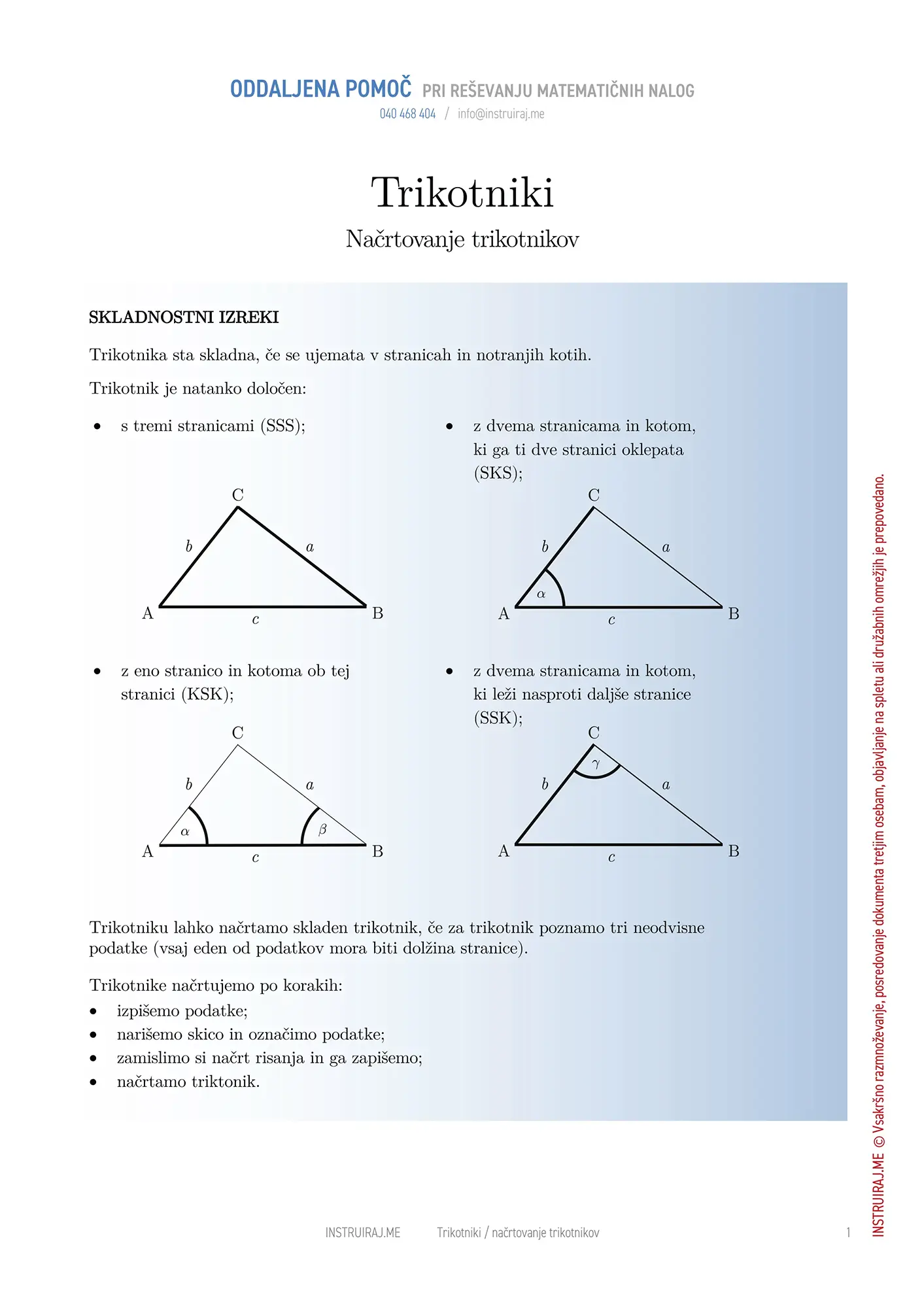 Trikotniki: Načrtovanje trikotnikov