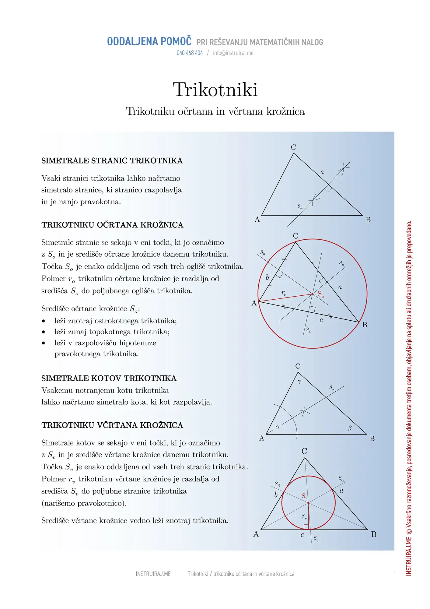 Trikotniki: Trikotniku očrtana in včrtana krožnica