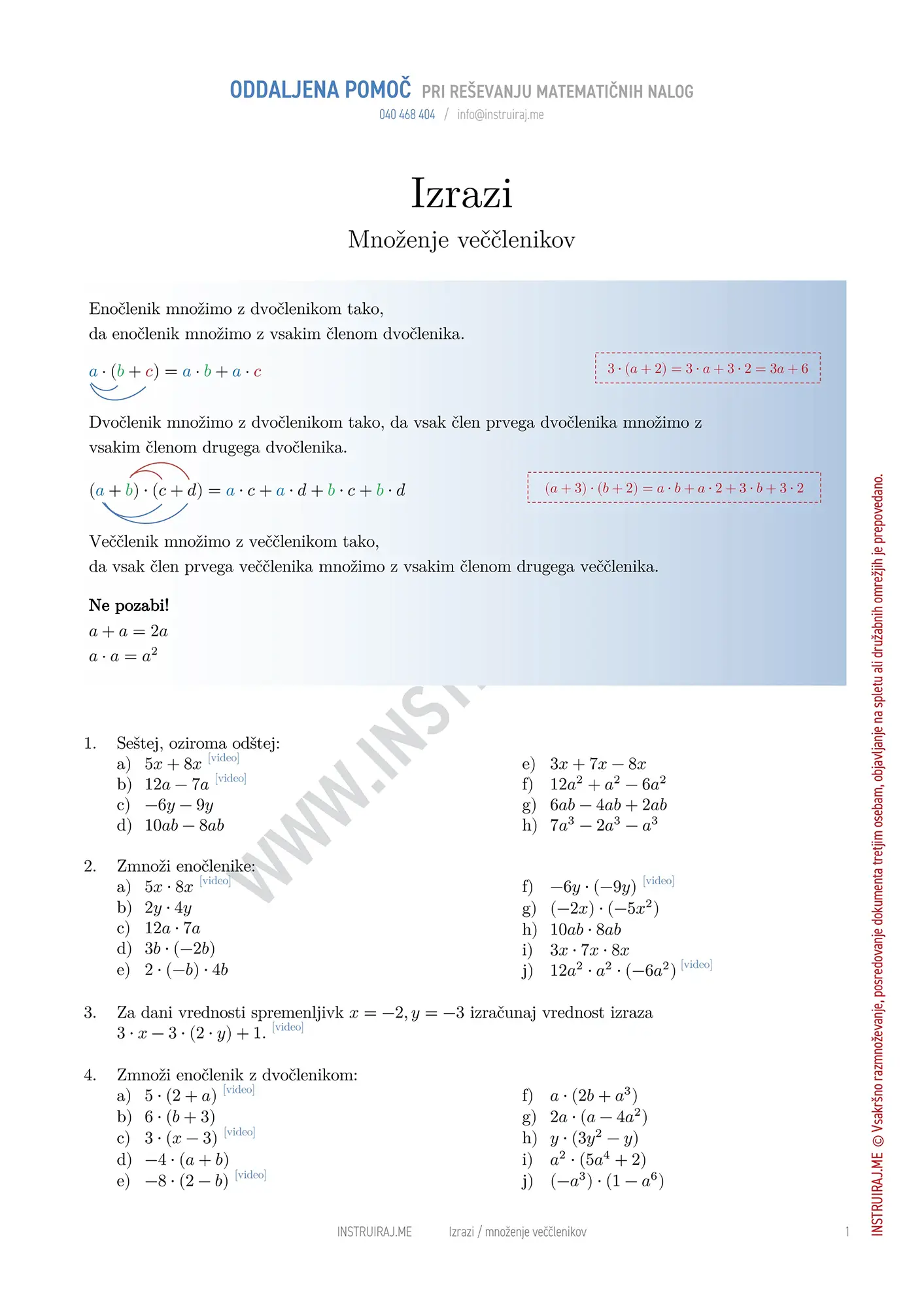 Izrazi: Množenje veččlenikov