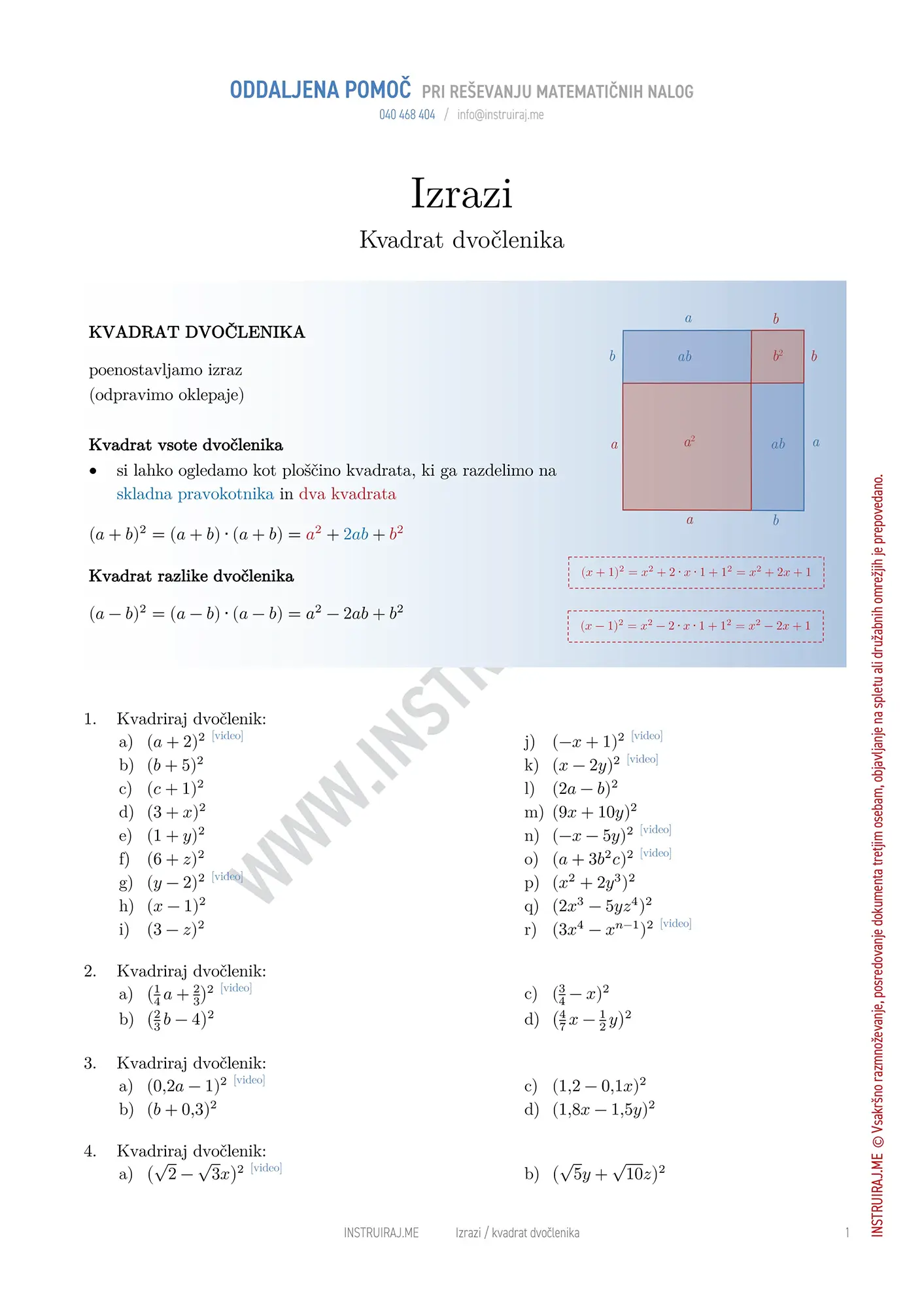 Izrazi: Kvadrat dvočlenika