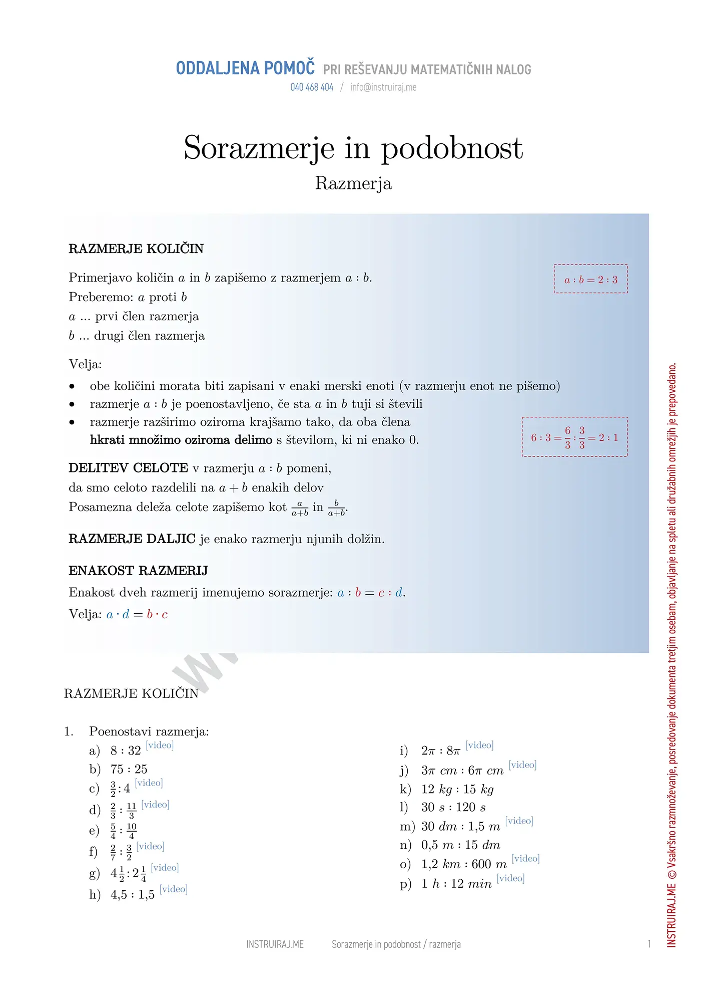 Sorazmerje in podobnost: Razmerja