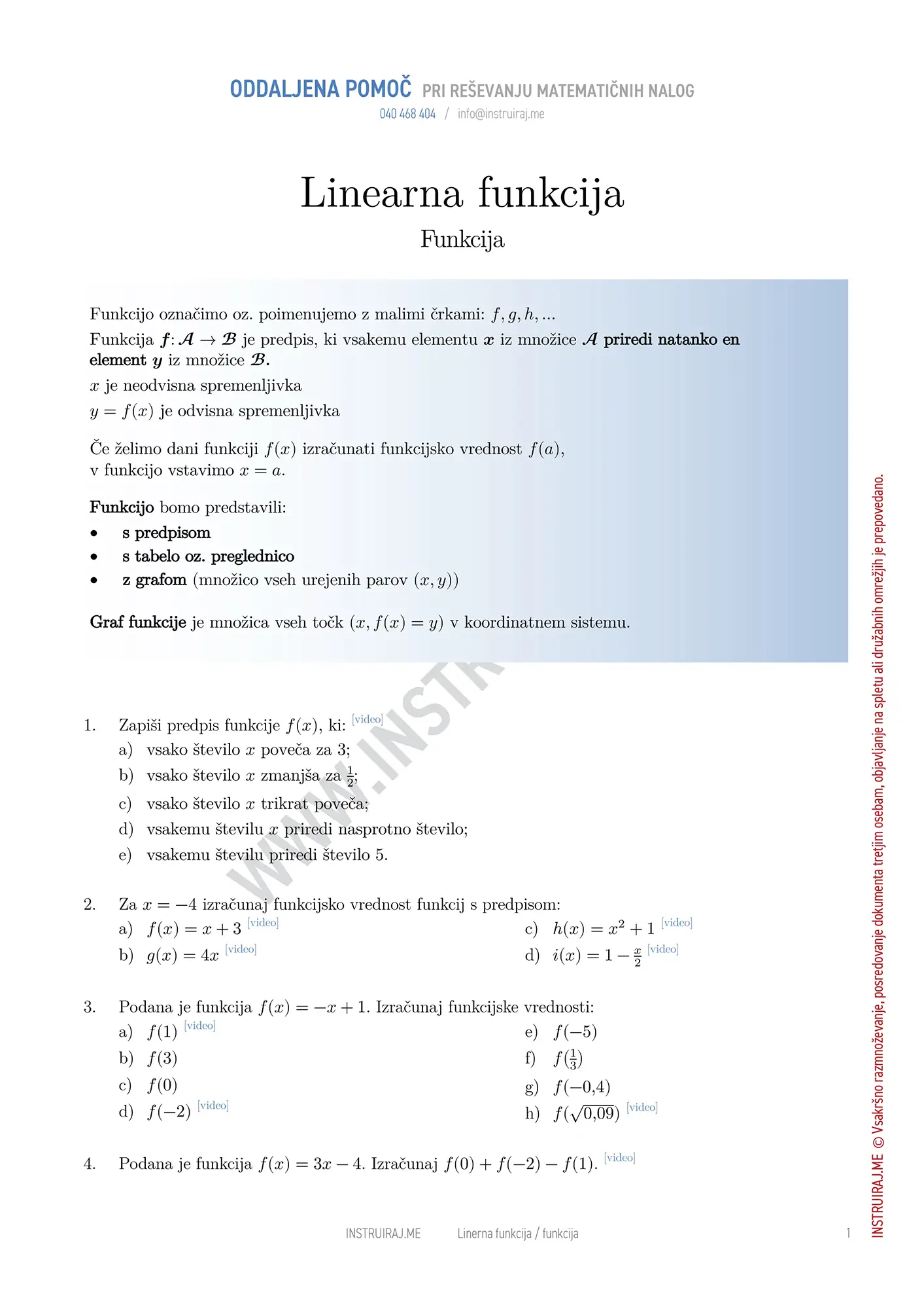 Linearna funkcija: Funkcija
