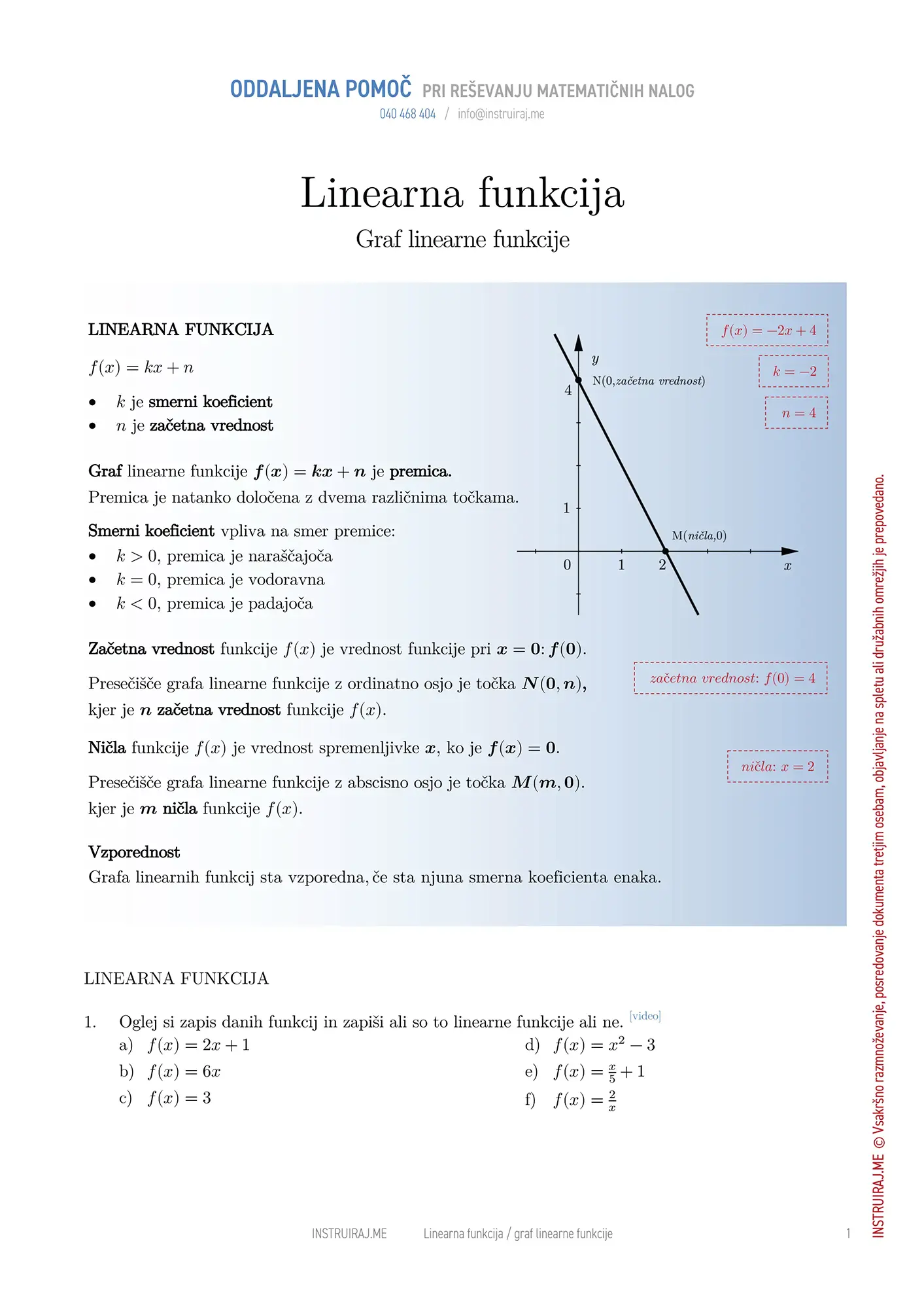 Linearna funkcija: Graf linearne funkcije