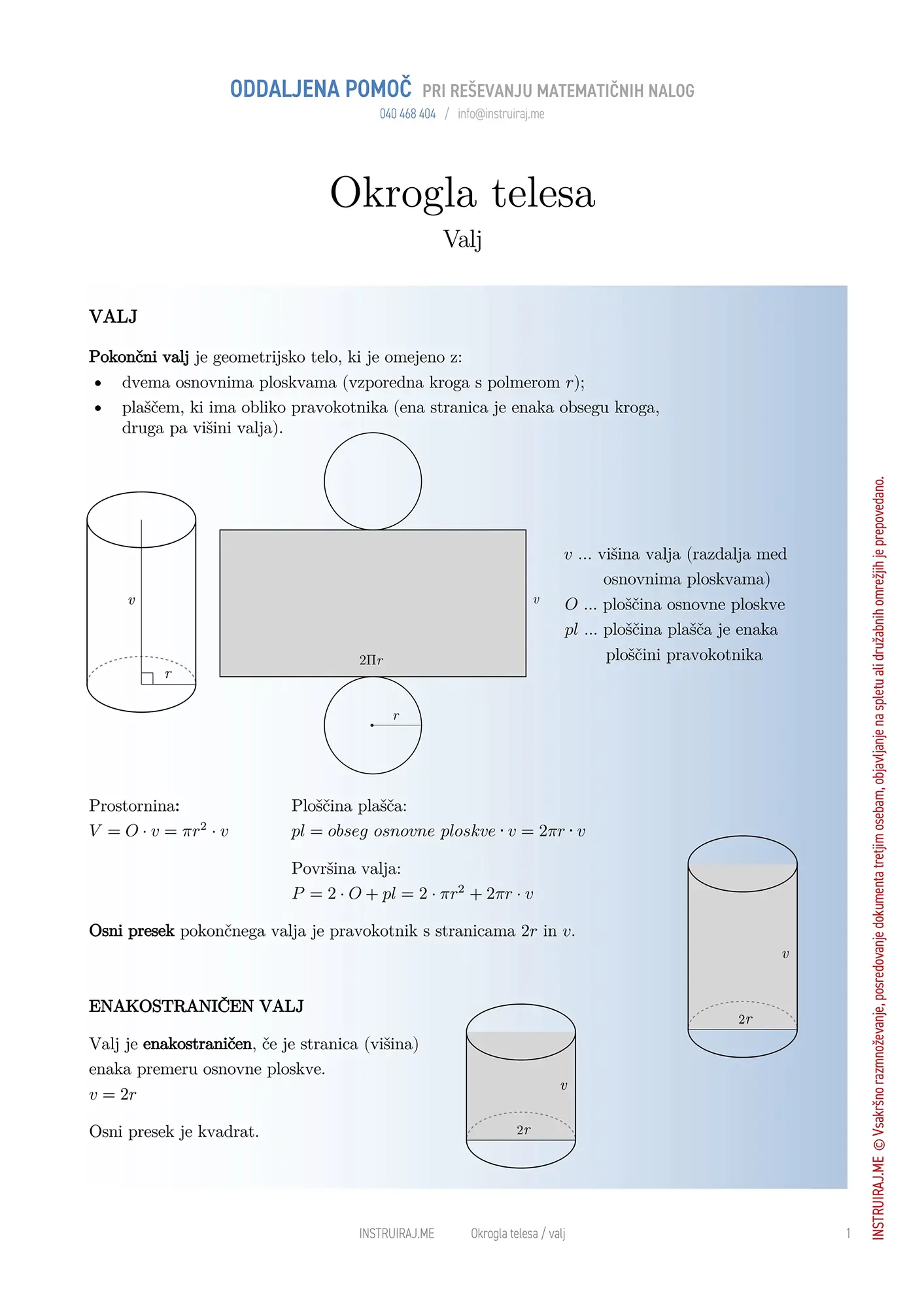 Okrogla telesa: Valj