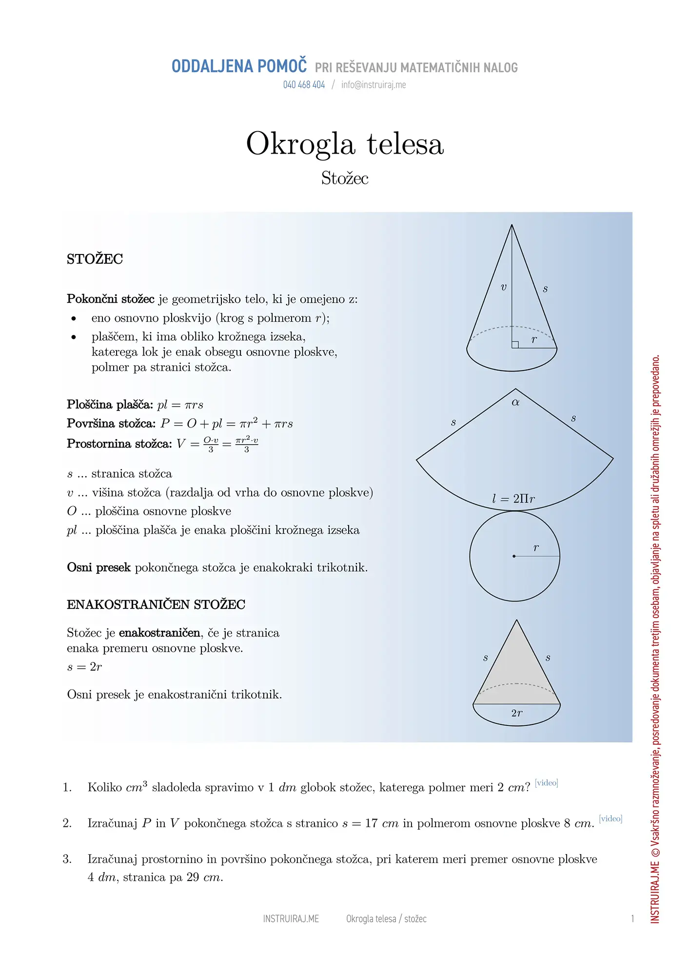 Okrogla telesa: Stožec