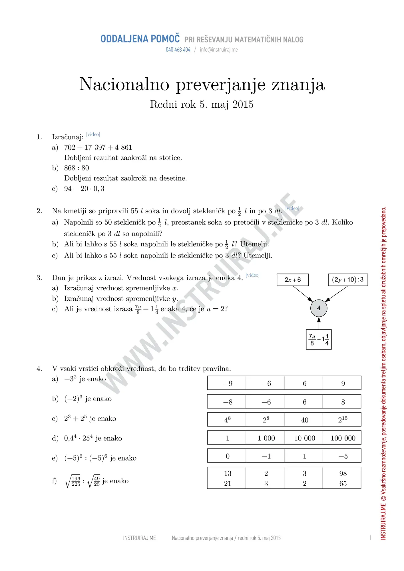 Nacionalno preverjanje znanja: NPZ redni rok 5. maj 2015