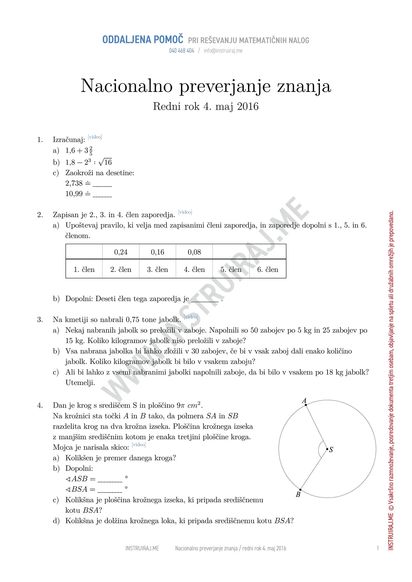 Nacionalno preverjanje znanja: NPZ redni rok 4. maj 2016