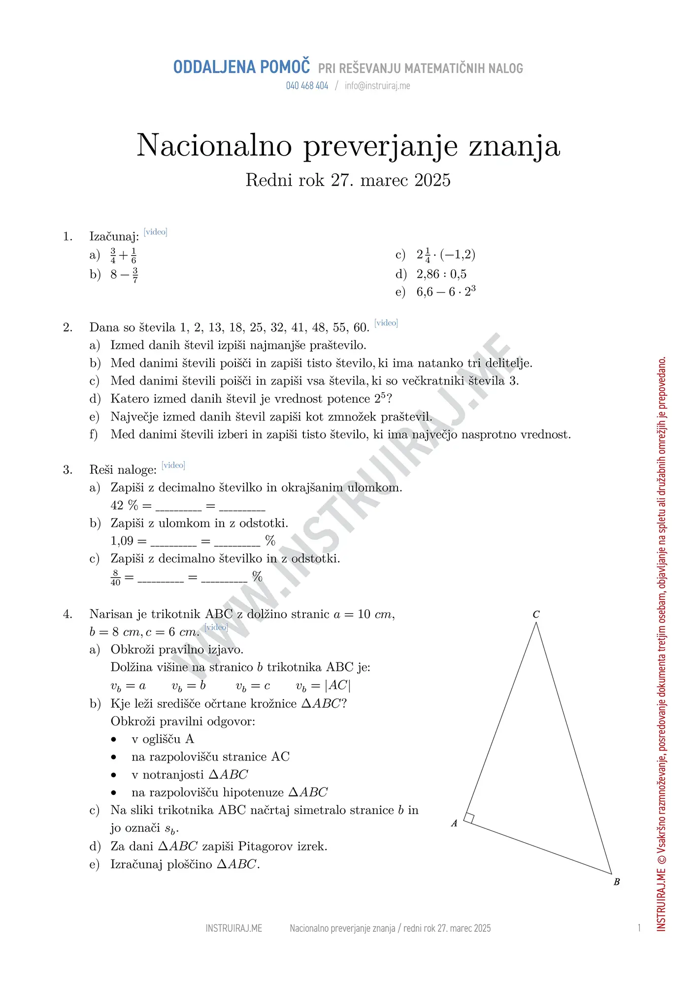 Nacionalno preverjanje znanja: NPZ redni rok 27. marec 2025