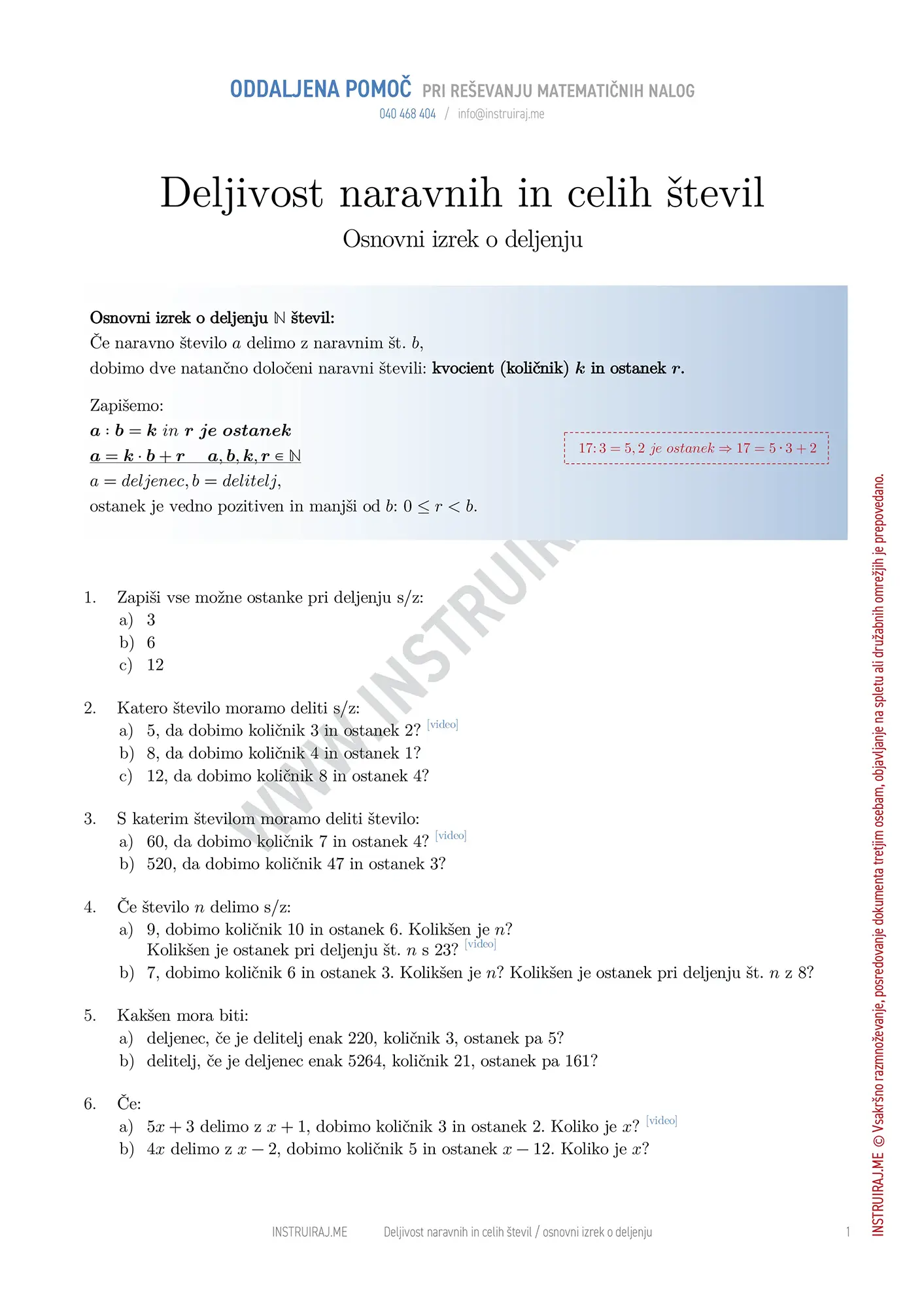 Osnovni izrek o deljenju