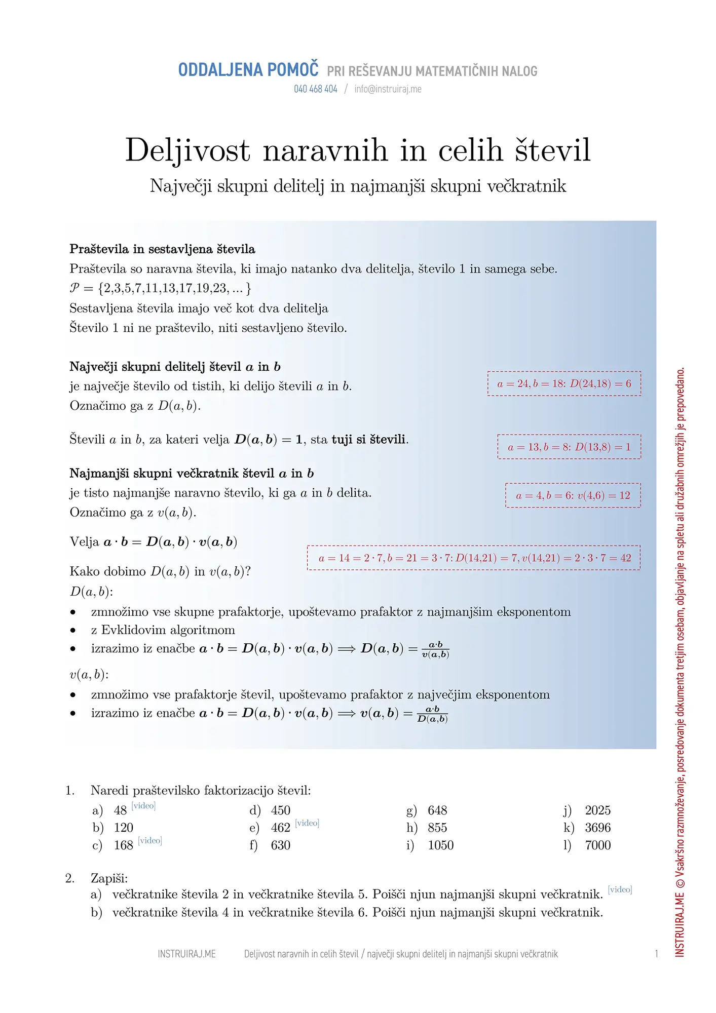 Največji skupni delitelj in najmanjši skupni večkratnik