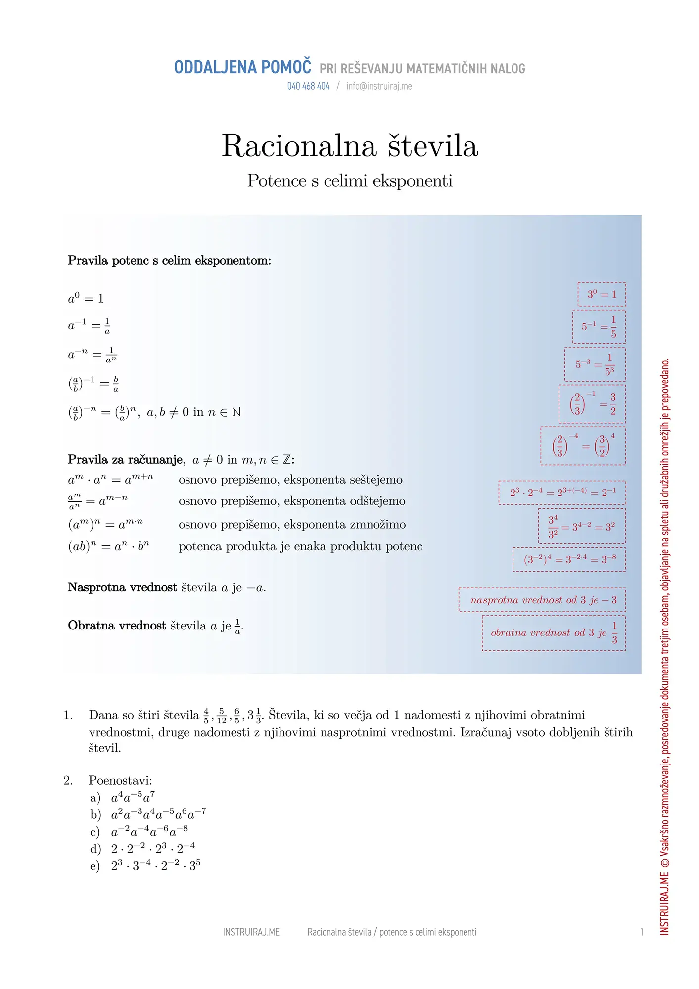 Potence s celimi eksponenti