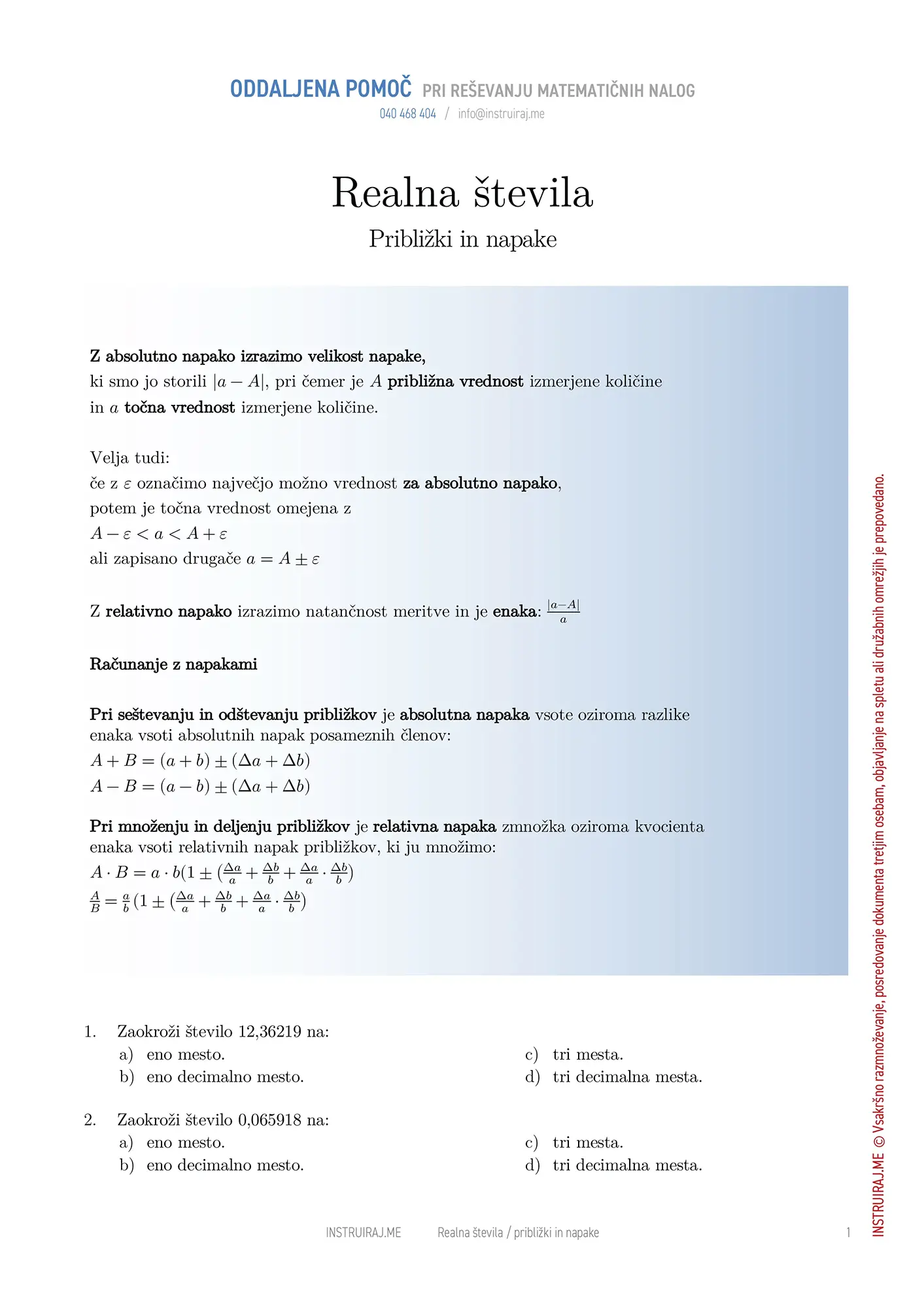 Približki in napake