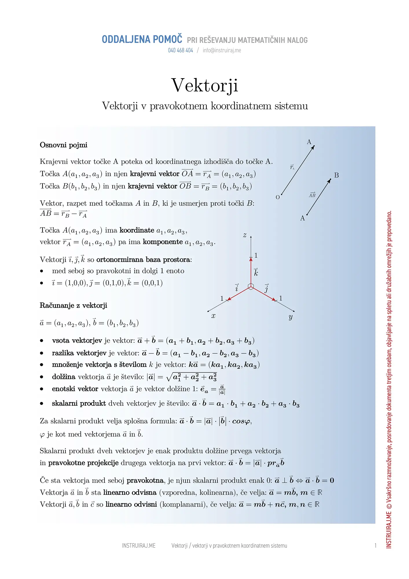 Vektorji v pravokotnem koordinatnem sistemu