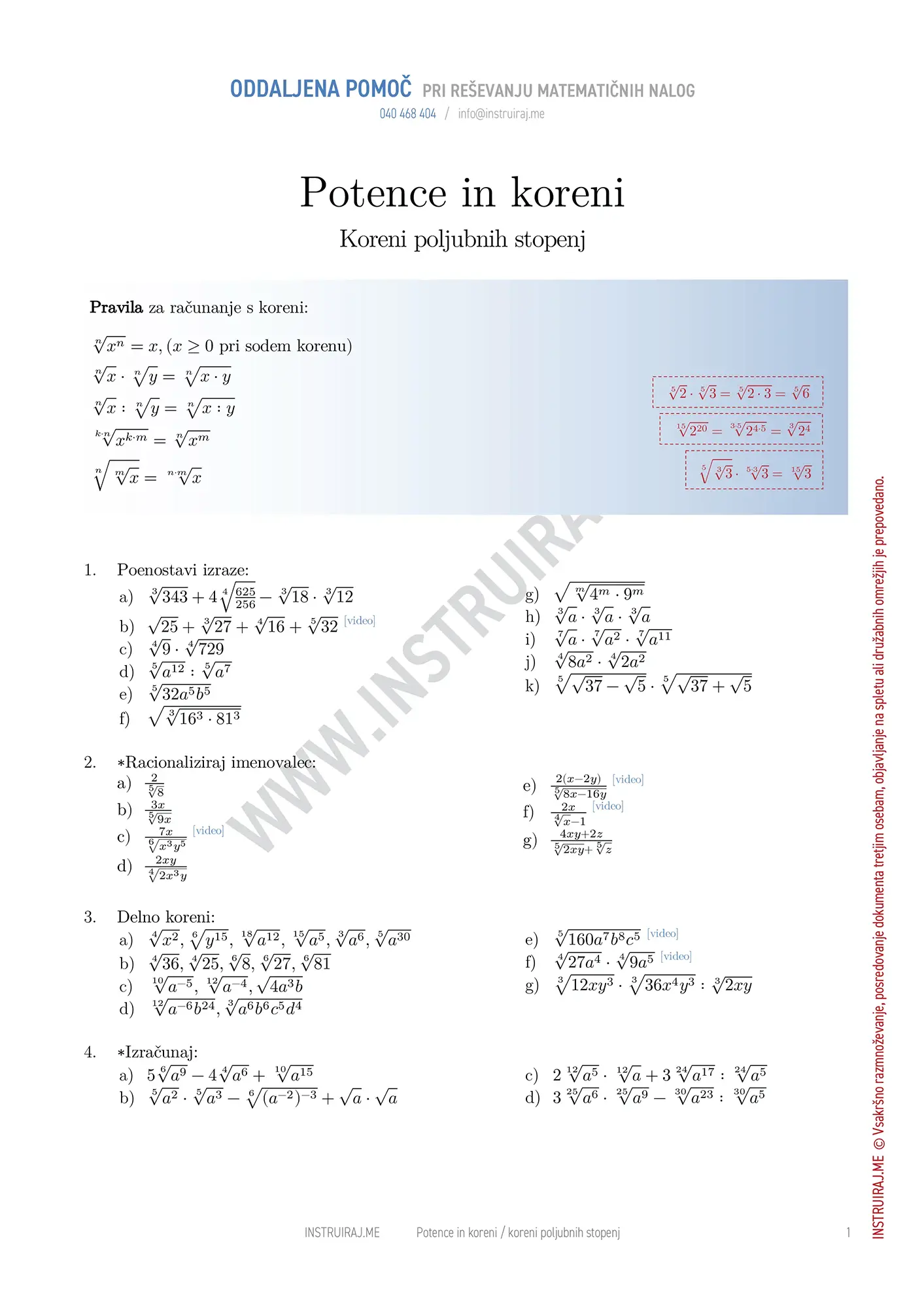 Koreni poljubnih stopenj