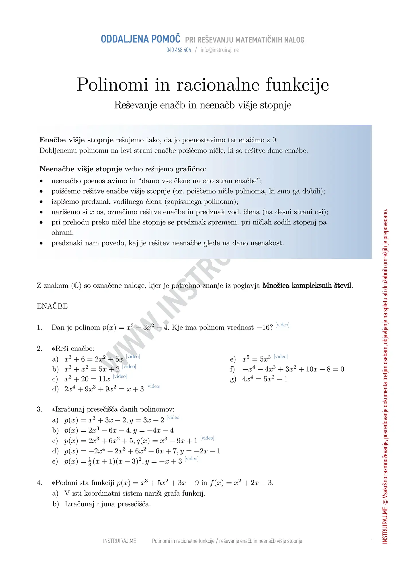 Reševanje enačb in neenačb višje stopnje