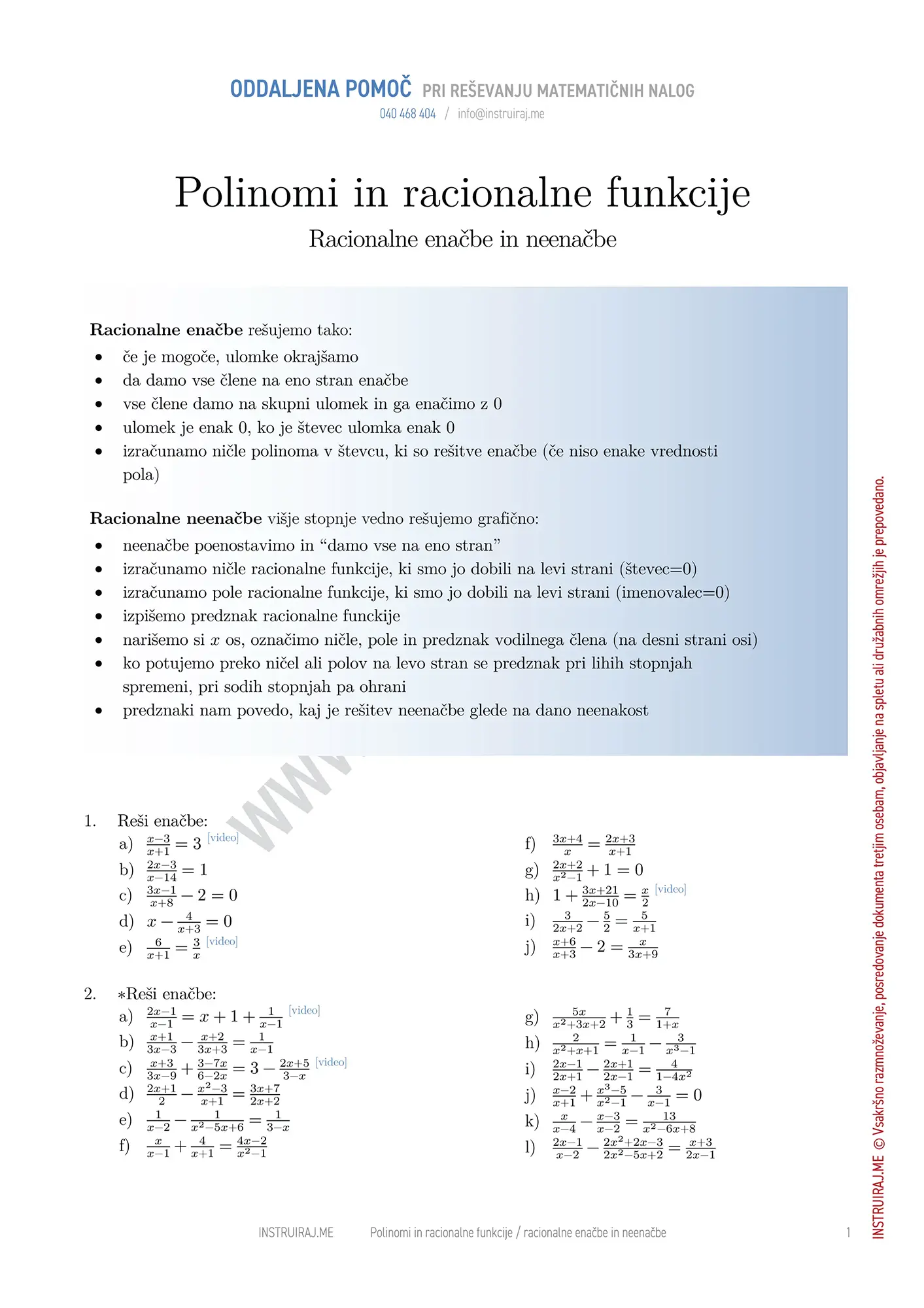 Racionalne enačbe in neenačbe