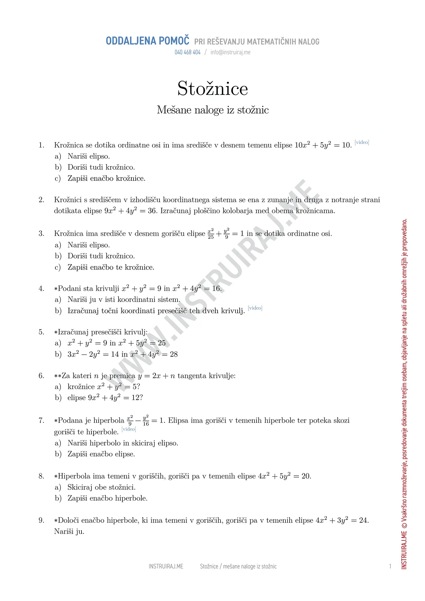 Mešane naloge iz stožnic