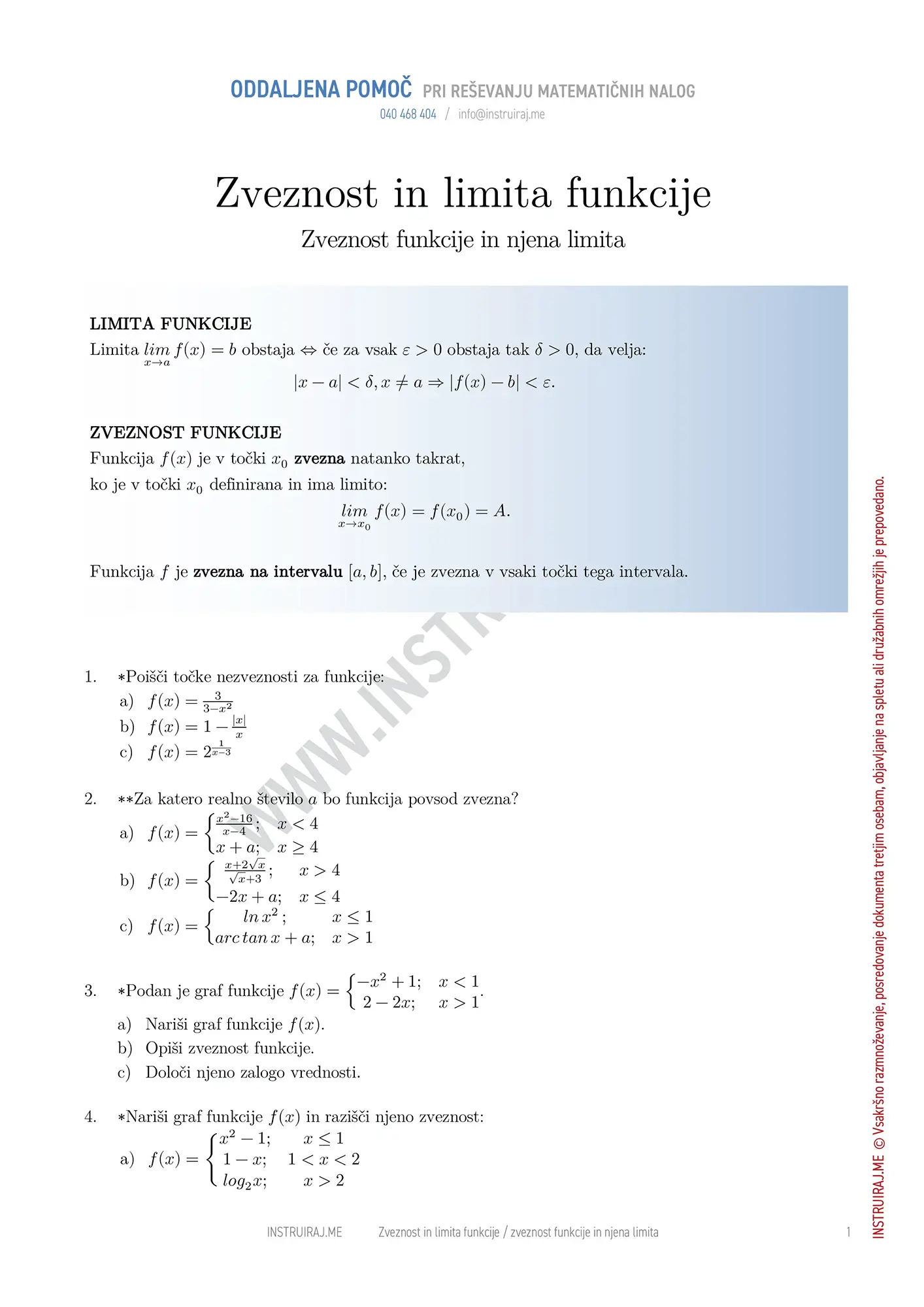 Zveznost funkcije in njena limita