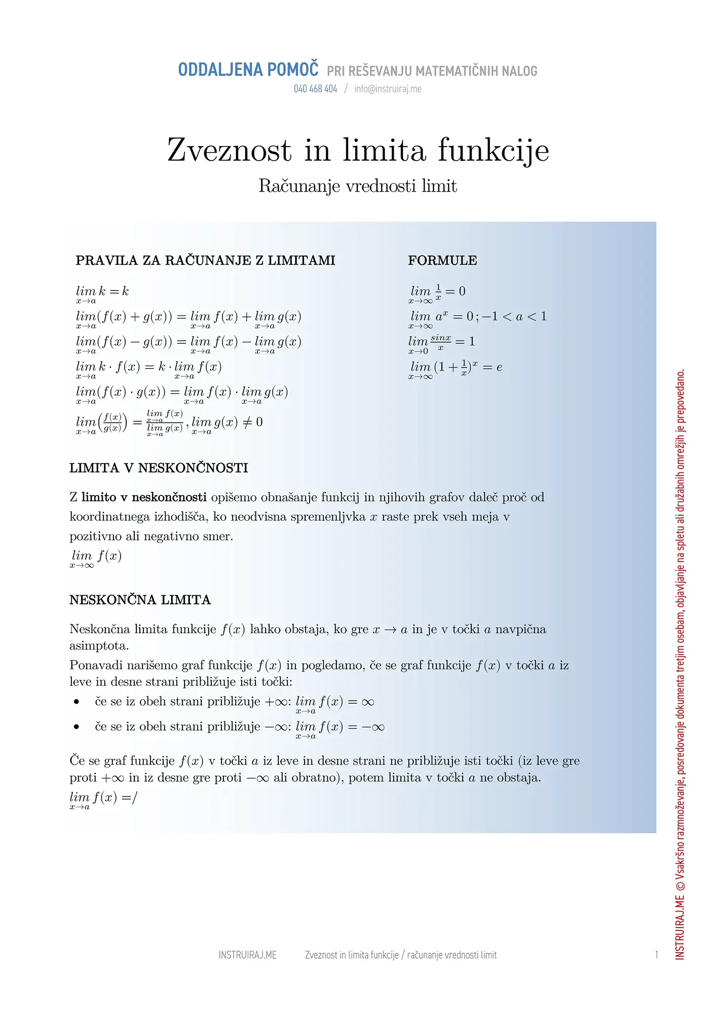 Računanje vrednosti limit