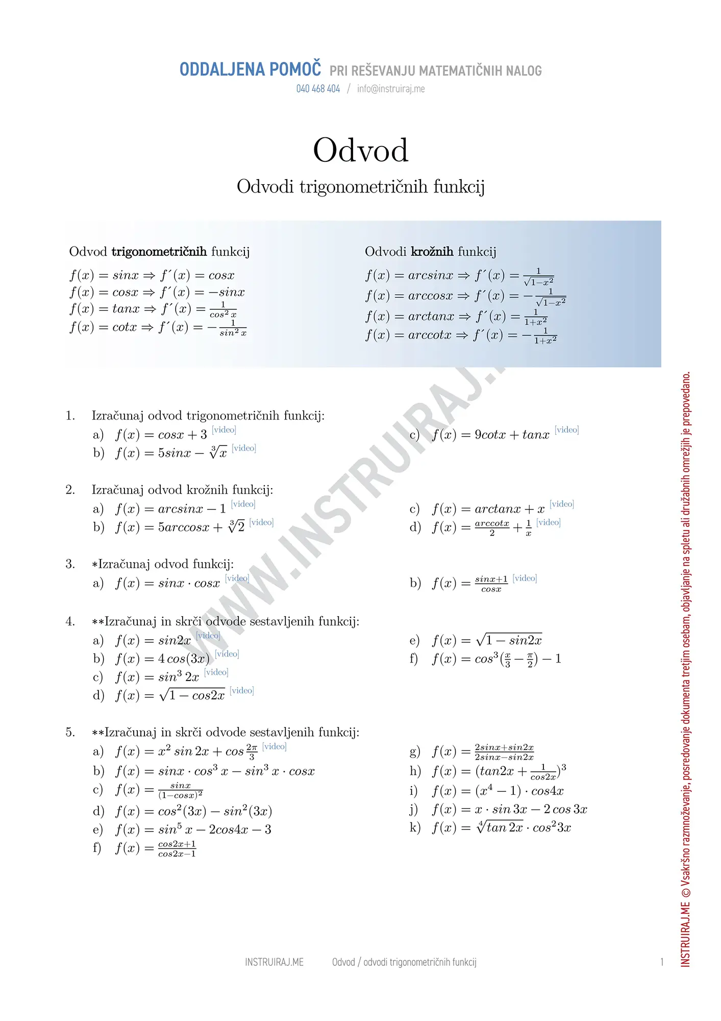 Odvod trigonometričnih funkcij