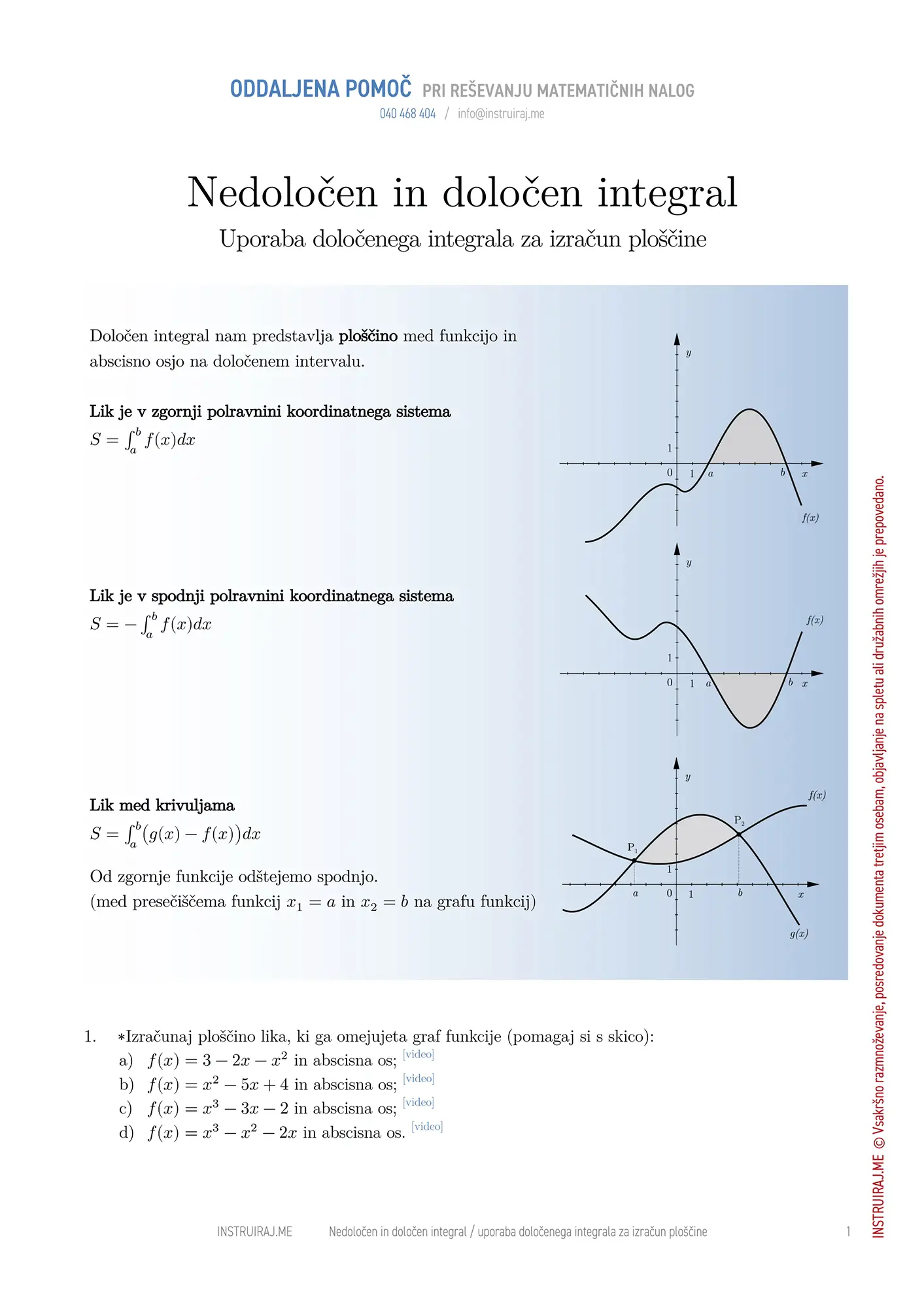 Uporaba določenega integrala za izračun ploščine