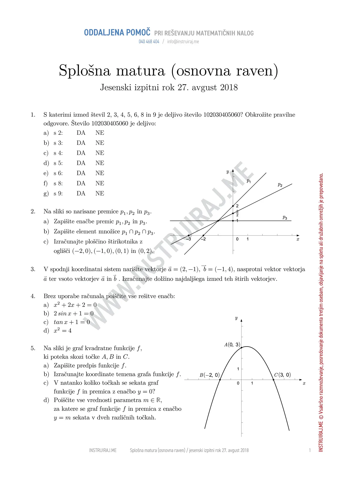 Splošna matura OR, jesenski izpitni rok 27. avgust 2018