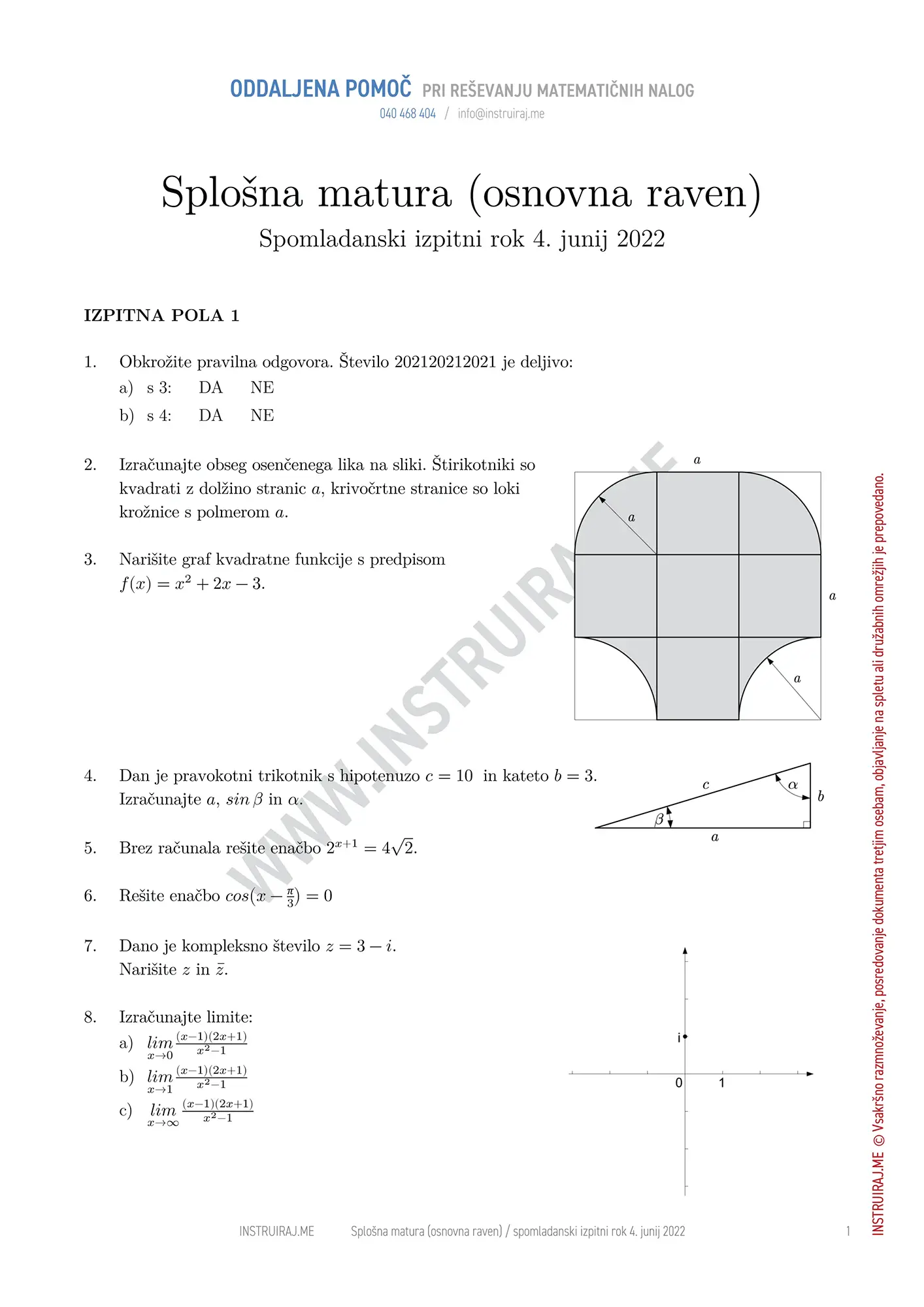 Splošna matura OR, spomladanski izpitni rok 4. junij 2022
