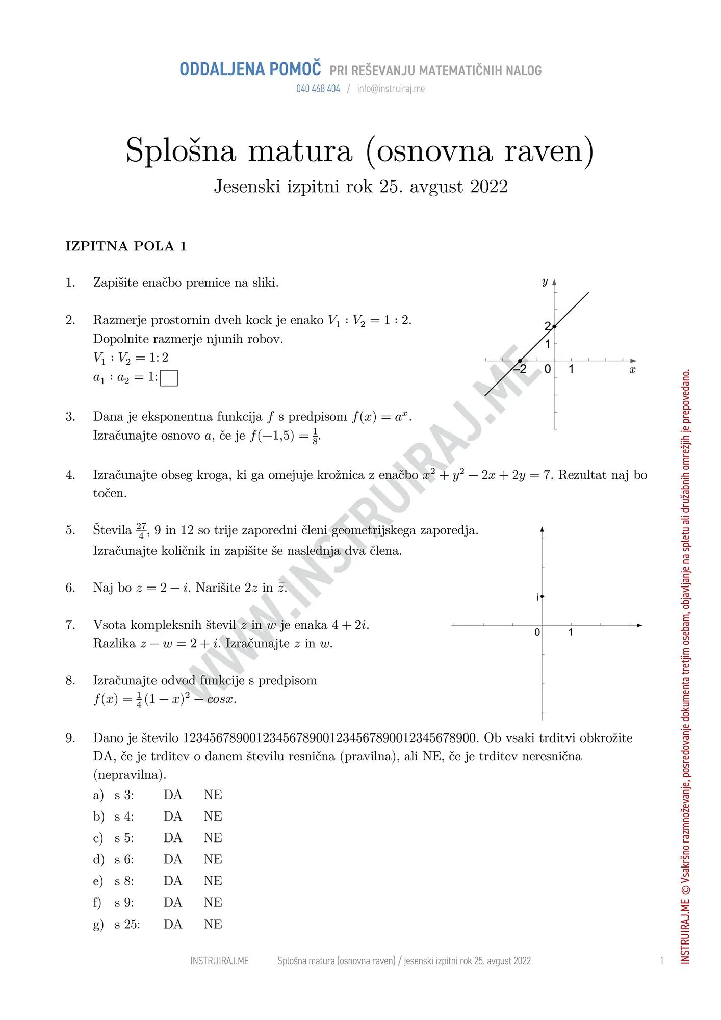 Splošna matura OR, jesenski izpitni rok 25. avgust 2022