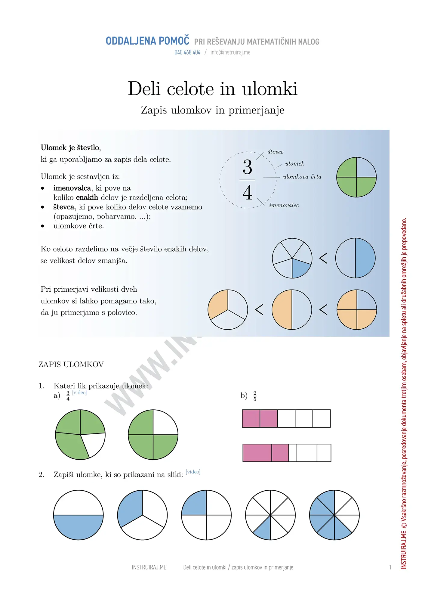 Zapis ulomkov in primerjanje