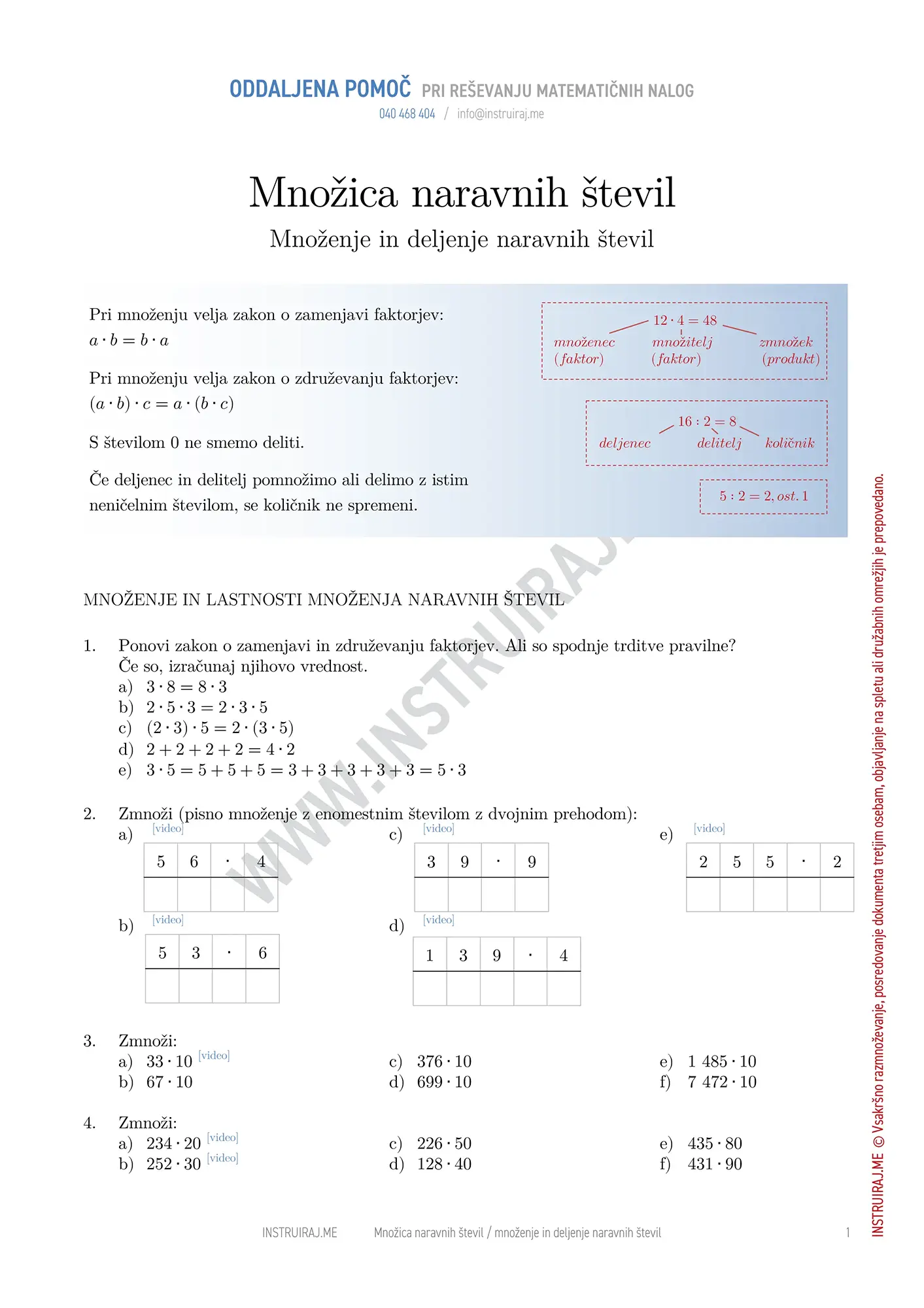 Množenje in deljenje naravnih števil