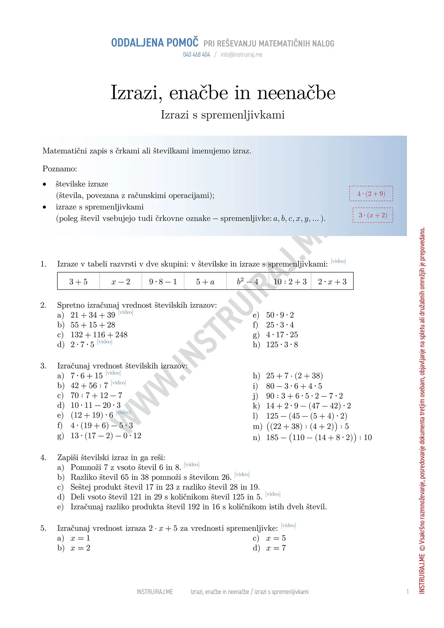 Izrazi s spremenljivkami