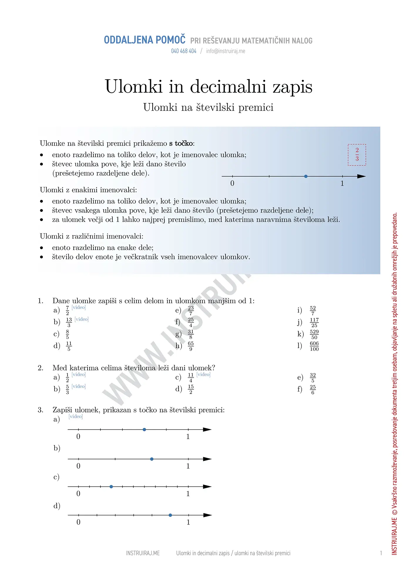 Ulomki na številski premici
