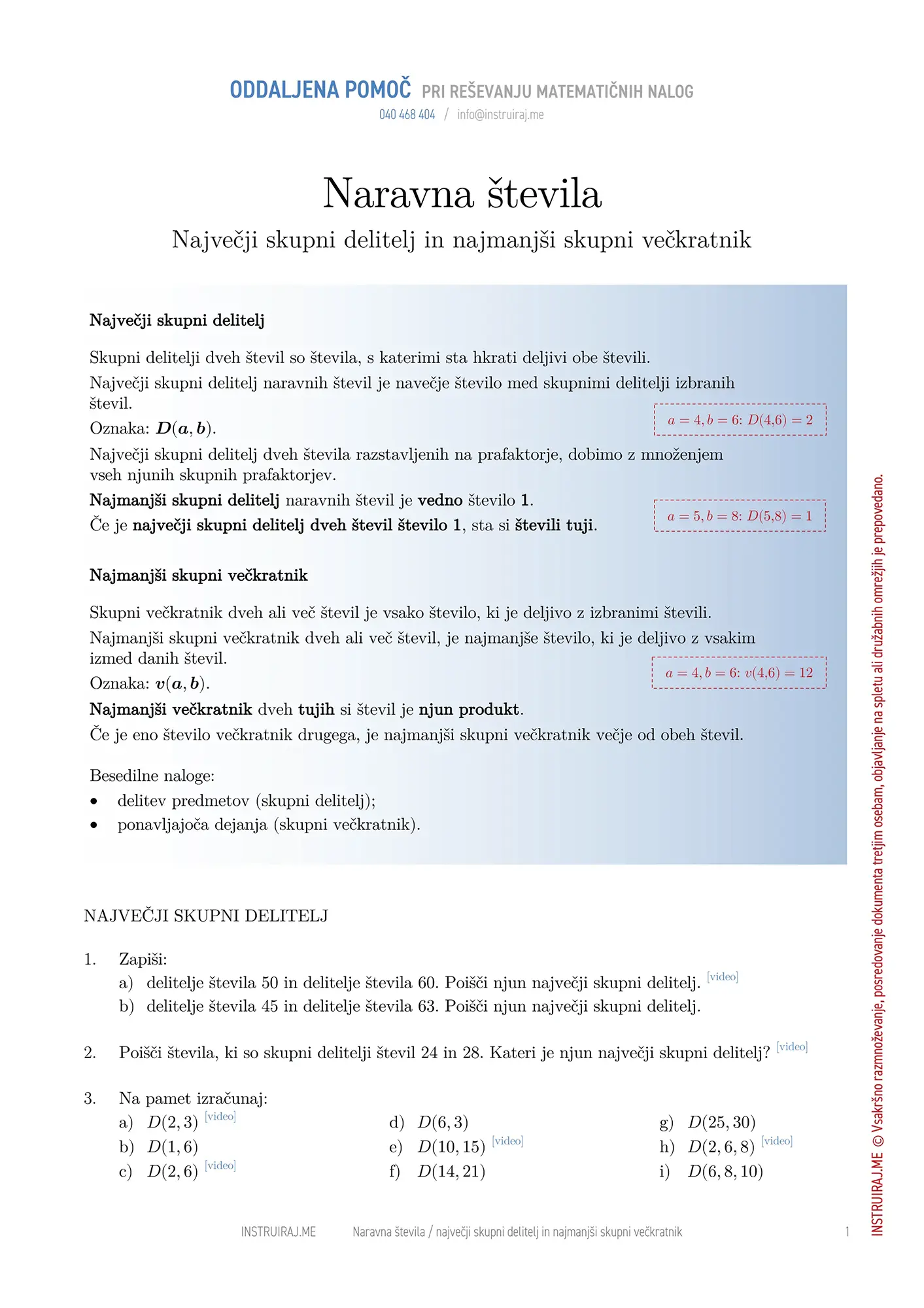 Največji skupni delitelj in najmanjši skupni večkratnik