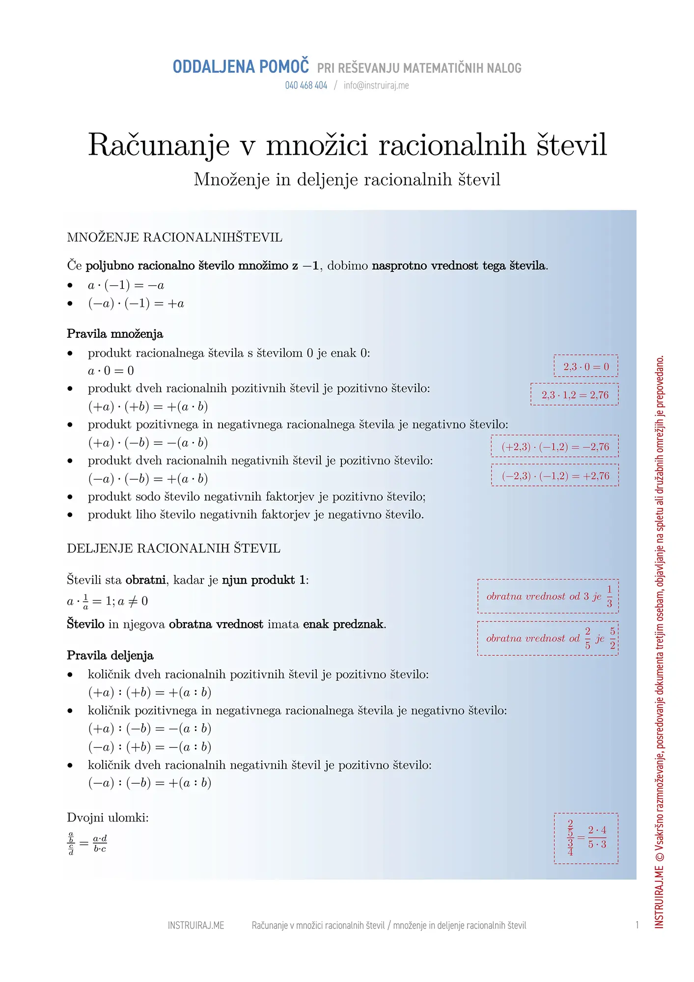 Množenje in deljenje racionalnih števil