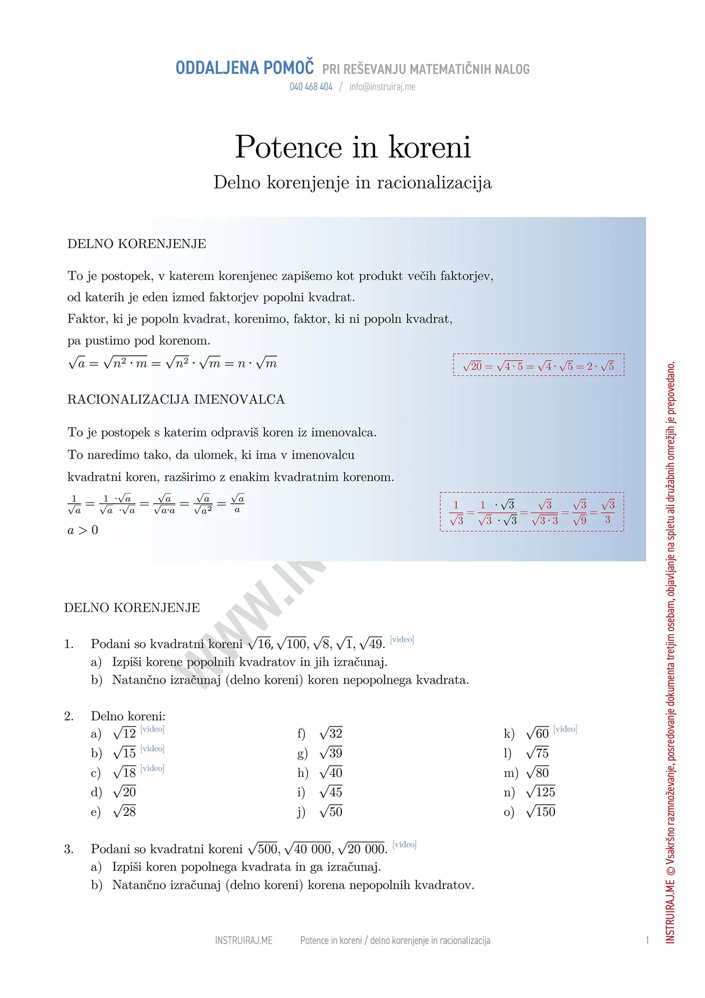Delno korenjenje in racionalizacija