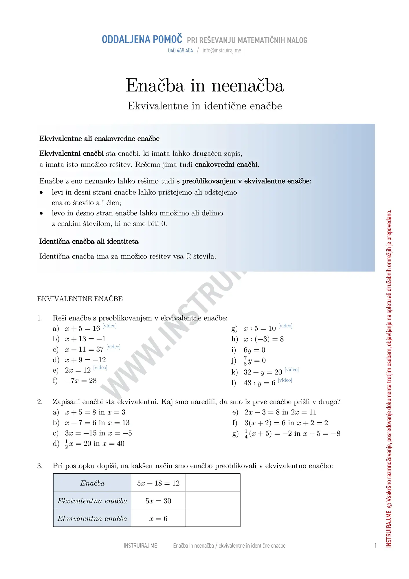 Ekvivalentne in identične enačbe