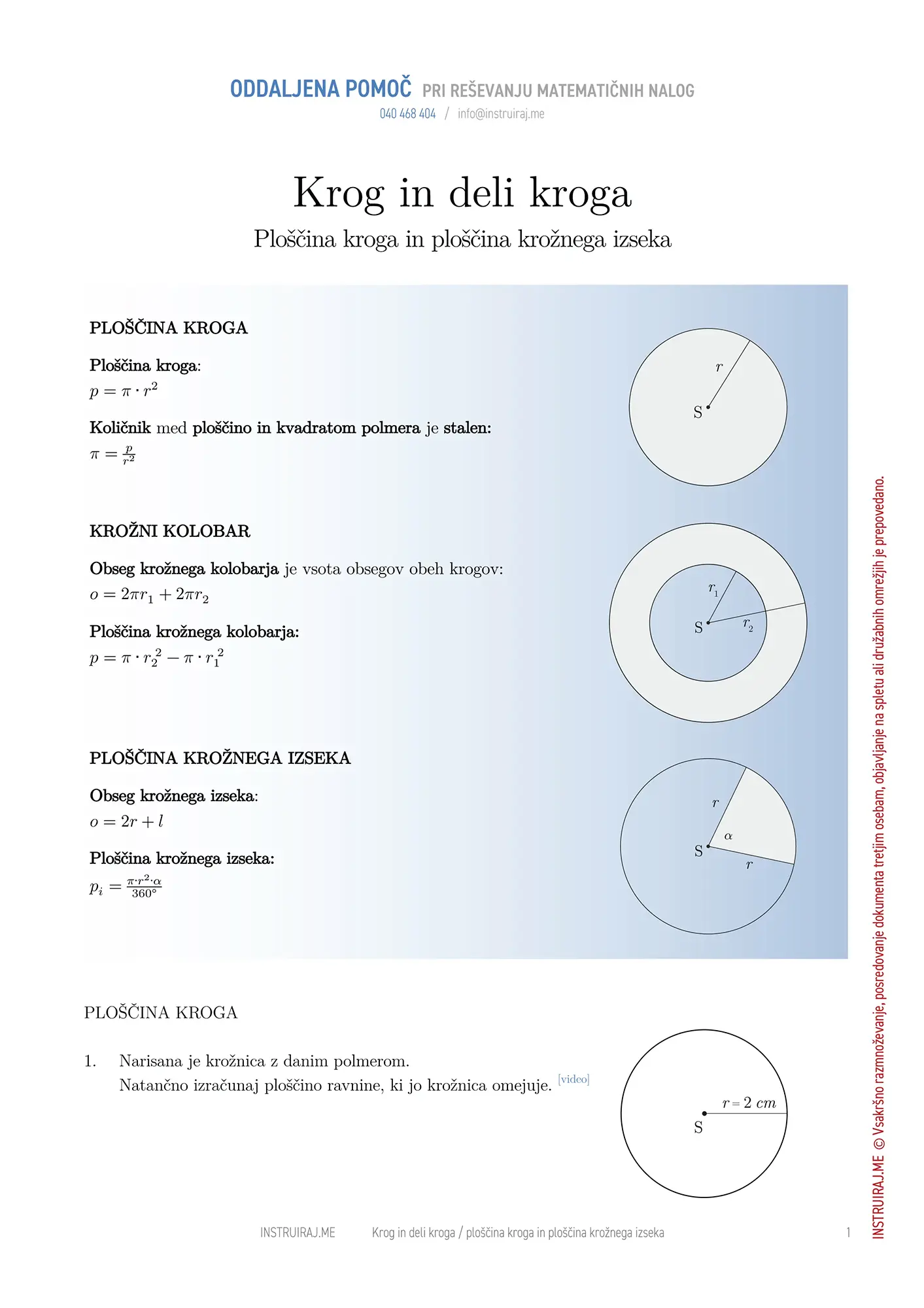Ploščina kroga in ploščina krožnega izseka