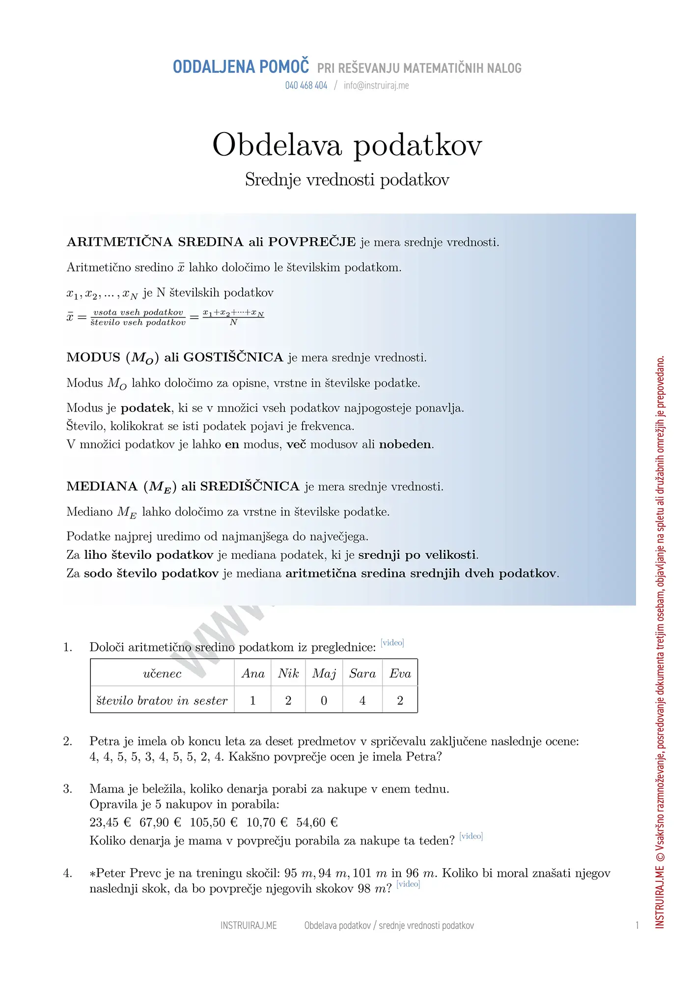 Srednje vrednosti podatkov